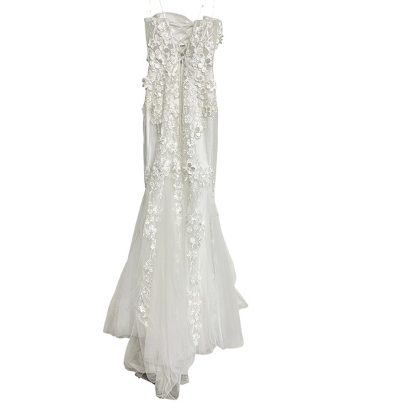 New Lulus‎ Luxe Bridal Adoring Bliss White Tulle Strapless Lace Up Maxi Dress - Picture 5 of 9